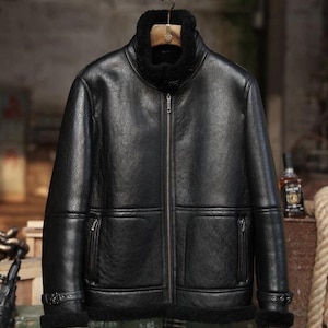 Handmade RAF Aviator Sheepskin Jacket: Vintage Shearling Leather Bomber Coat