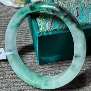 54mm White & Green Jade Bangle – Elegant Lucky Charm Bracelet, Meaningful Gift for Her