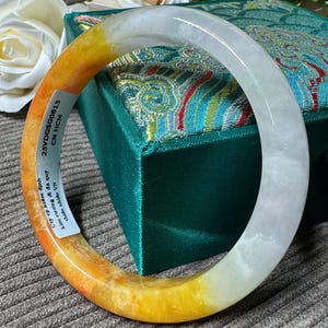 Yellow-White Jade Bangle - Natural Certified Jade, Lucky Feng Shui Bracelet, Birthday Gift - 58mm Inner Diameter