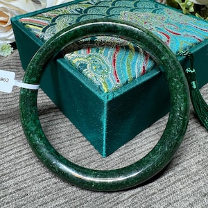 Certified 62mm Natural Dark Green Jade Bangle – Genuine Jade Bracelet for Prosperity & Timeless Elegance