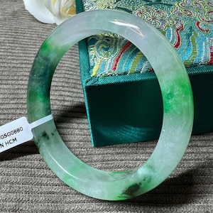 55mm Inner Diameter Green Jade Bangle - Natural Certified Jade, Lucky Feng Shui Bracelet, Birthday Gift