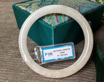 Authentic 62mm White Jade Bangle | Elegant Lucky Gift for Women