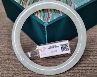 Zertifizierter Hellgrüner Jadeit Armreif 58 mm | Natürliche Jade Armband | Vintage Edelstein Geschenk für sie