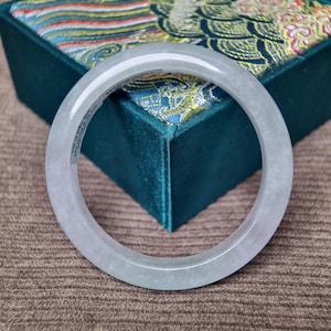 Light Green Jade Bangle - Natural Certified Jade, Lucky Feng Shui Bracelet, Birthday Gift - 56mm Inner Diameter