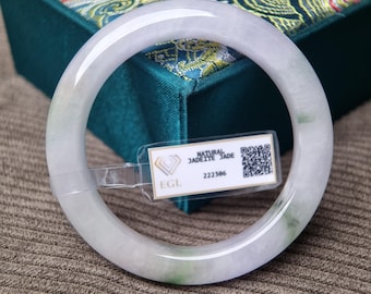 52 mm Zertifizierte weiße Jade mit Lavendel Hue Jade Armreif - Natürliches Jadeit Edelstein Geschenk für Sie, Vintage Schutz Schmuck