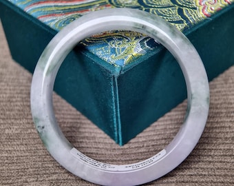 57mm Natural White Jade Bangle with Green Spots - Certified | Special Gift for Her