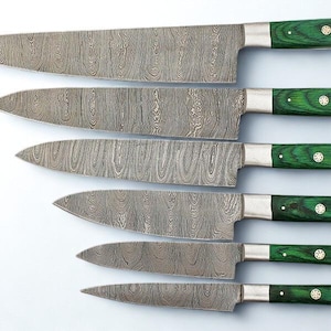 Handcrafted Damascus Knife Set - Handmade Kitchen Knife Set of 6 pcs, Professional Chef’s Knife, Custom Cooking Blade, Unique Gift for Chefs