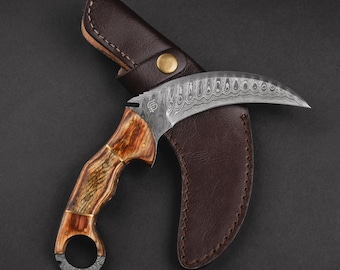 Handmade Damascus Steel Tiger&#39;s Claw knife/premium knife