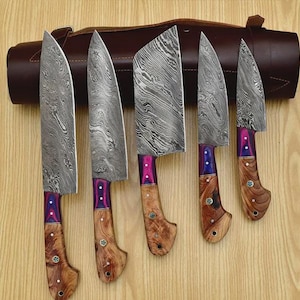 Damascus Custom Handmade Kitchen Knife Set – Premium Chef Knives | Personalized Gift | High Carbon Steel | Unique Culinary Tool Set