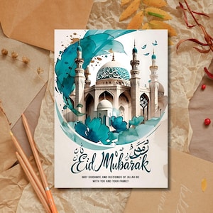 Printable Eid Mubarak Card: Mosque Design (Digital)