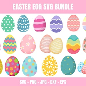 easter egg svg bundle for cricut and silhouette, pastel egg clipart png dxf eps files, cute easter sublimation digital download