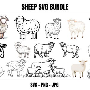 Sheep SVG Bundle: Farm Animal Clipart for Cricut, Silhouette (Digital Download, PNG, JPG Files)