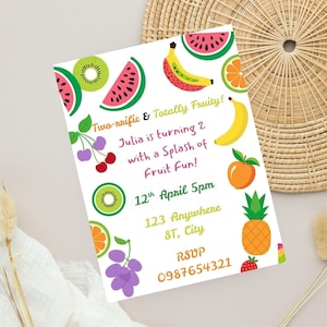 Fruity 2nd Birthday Invitation: Tropical Summer Party (Editable Template)