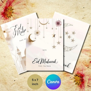 Cartões de Eid Mubarak para impressão, cartões de felicitações islâmicos para download digital, presentes islâmicos, cartões digitais minimalistas de Eid Mubarak islâmicos 5 x 7 pol.