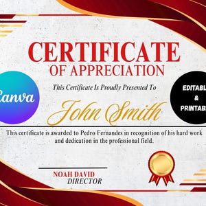 Plantilla de certificado de agradecimiento editable, certificado de agradecimiento imprimible, plantilla Canva de certificado de regalo de agradecimiento.