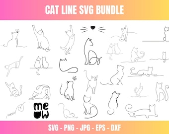 Cat Line Art SVG Bundle - 20 Unique Cat Designs - Printable png, jpg, eps, DXF Files for Cricut, Silhouette, Scrapbooking - Digital Download