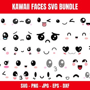 Kawaii Faces SVG Bundle | Cute Cartoon Face Emojis | PNG, jPG, ePS, dXF Files for Crafts, Stickers, Scrapbooking, DIY Projects