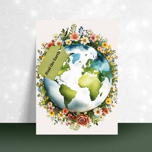Clipart della Terra Pianeta Terra ecologico PNG Globo verde Stravagante Amore Giornata della Terra consapevolezza Sostenibilità Carta Artigianato creazione di biglietti Stampabile.