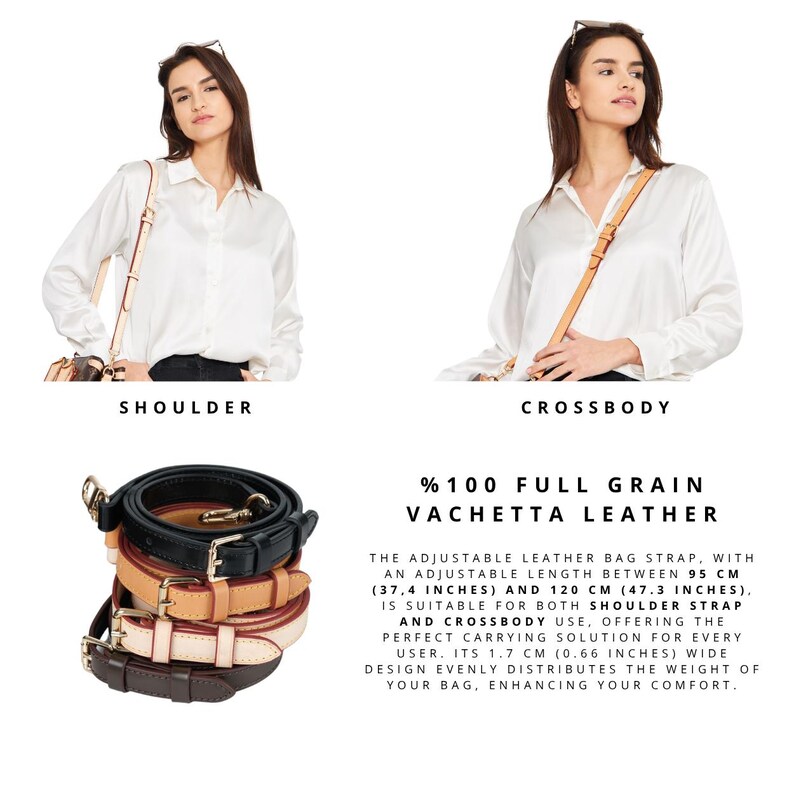 Alça de couro Vachetta para Pochette Accessoires, alça transversal ajustável para bolsa, alça de reposição para bolsa, cores Natural e Mel imagem 12