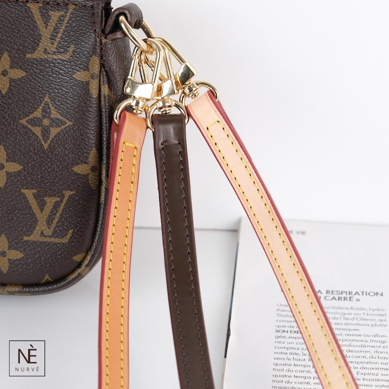 Vachetta Leather Bag Strap, Slim Purse Strap, Top Handle Shoulder Strap, Pochette Accessoires, Leather Bag Handle, Brown,Honey,Natural Color image 1
