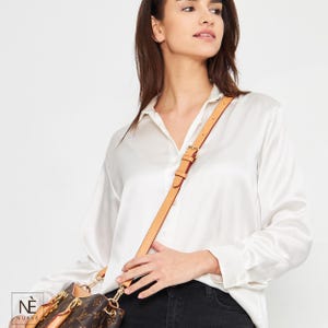 Alça de couro Vachetta para Pochette Accessoires, alça transversal ajustável para bolsa, alça de reposição para bolsa, cores Natural e Mel imagem 6