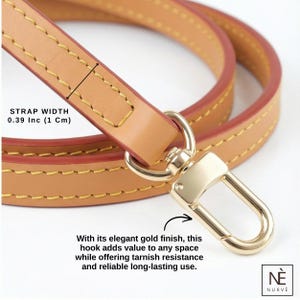 Vachetta Leather Bag Strap, Slim Purse Strap, Top Handle Shoulder Strap, Pochette Accessoires, Leather Bag Handle, Brown,Honey,Natural Color image 2
