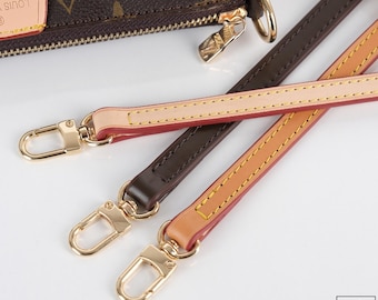 Pochette Accessoires Compatible Vachetta Leather Handle, Shoulder, Crossbody Slim Purse Strap, Natural Patina Leather