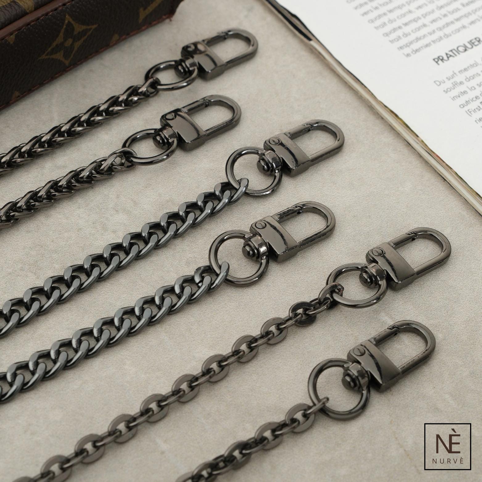 Luxury Black Oval Chain Bag Strap: Adjustable Crossbody
