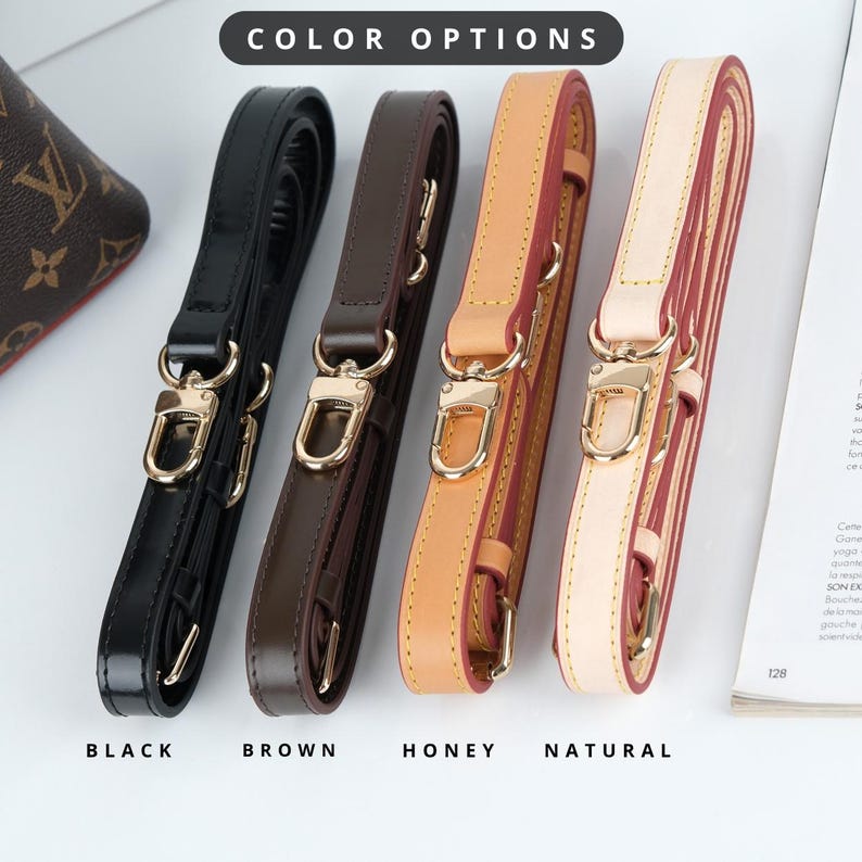 Alça de couro Vachetta para Pochette Accessoires, alça transversal ajustável para bolsa, alça de reposição para bolsa, cores Natural e Mel imagem 4