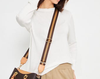 Adjustable Vachetta Leather Crossbody Bag Strap: Brown & Honey