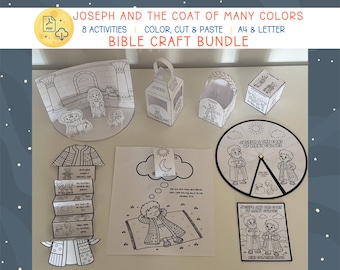 Joseph und der Mantel vieler Farben Craft Bundle, Bibelaktivitätspaket für Kinder, christliches Bibelhandwerk, Sonntagsschule, Bibelmalseiten