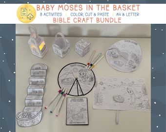 Baby Moses im Korb Craft Bundle, Bibel Aktivitätspaket für Kinder, christliche Bibel Handwerk, Sonntagsschule, Bibel Malseiten
