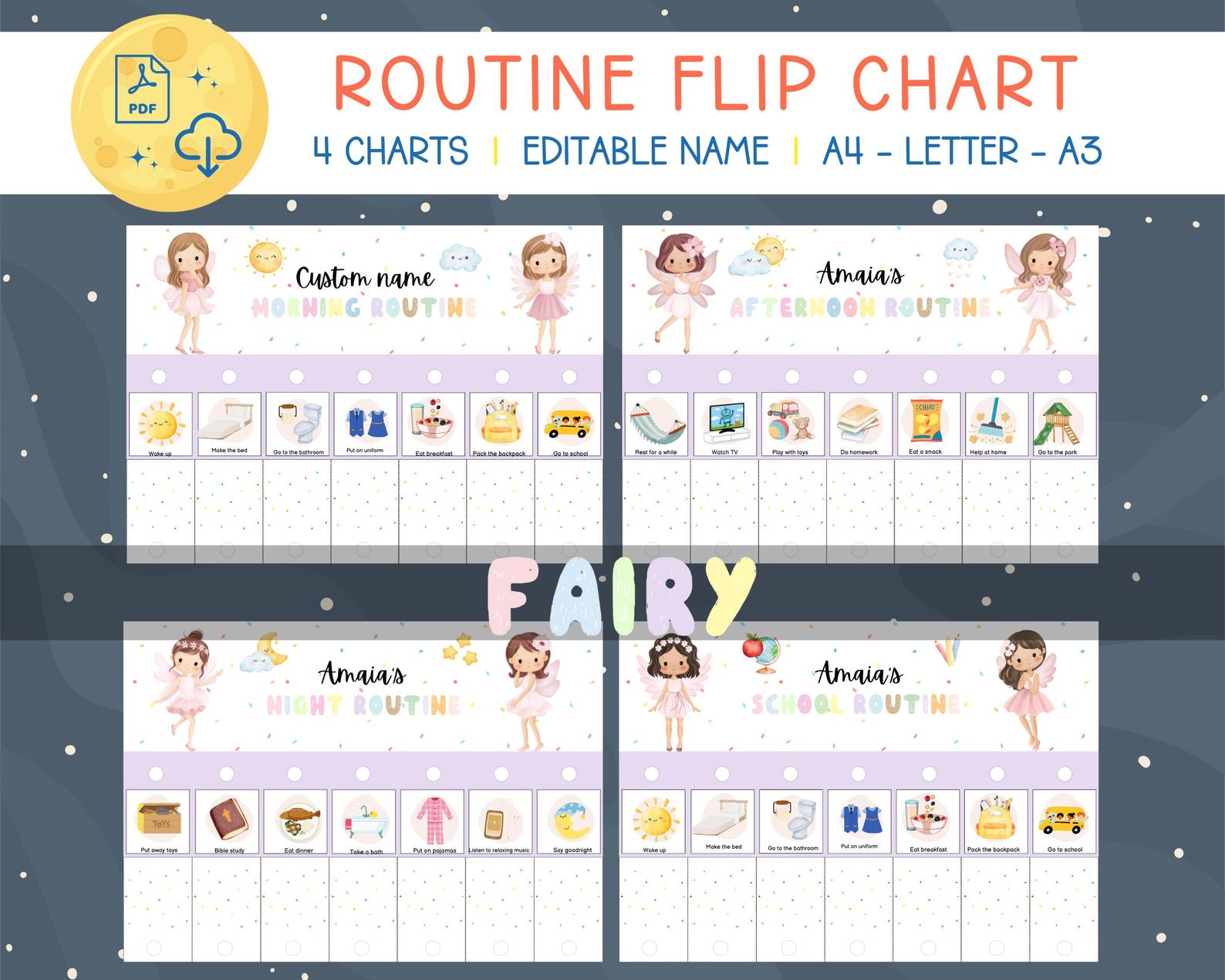 Fairy Routine Flip Chart for Kids, Editable Toddler Chore Chart ...