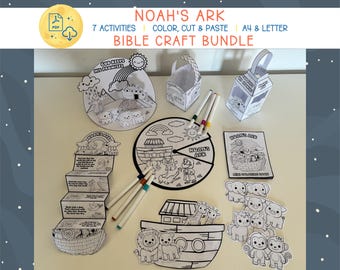 Noahs Arche Craft Bundle, Bibelaktivitätspaket für Kinder, christliches Bibelhandwerk, Sonntagsschule, Bibelmalseiten