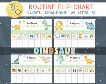 Dinosaur Routine Flip Chart: Visual Schedule for Kids (Digital Download)