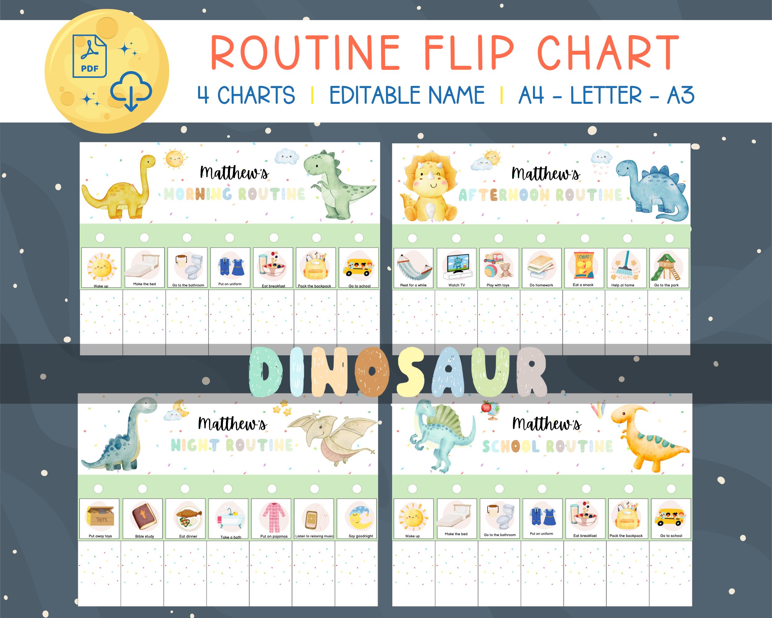 Dinosaur Routine Flip Chart: Visual Schedule for Kids (digital Download ...