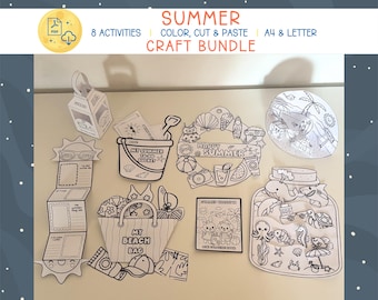 Sommer Handwerk Bündel für Kinder, Strand Ausmalen Aktivität, Sommer Schule Handwerk, DIY Sommer Dekoration