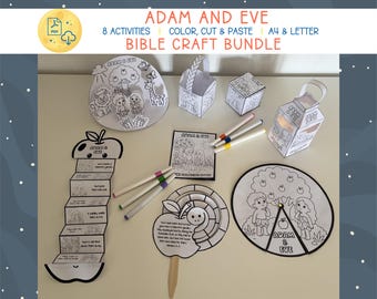 Adam und Eva Craft Bundle, Bibelaktivitätspaket für Kinder, christliche Bibelhandwerk, Sonntagsschule, Bibelmalseiten