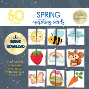 Activité d'association printanière pour les tout-petits, cartes printanières Montessori, ressource pour l'école à la maison, animaux printaniers, jeu d'association printanier pour enfants