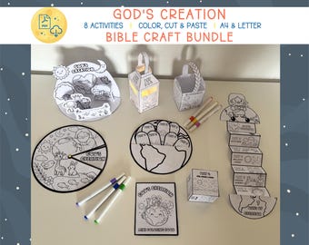 Gods Creation Craft Bundle, Bibelaktivitätspaket für Kinder, christliches Bibelhandwerk, Sonntagsschule, Bibelmalseiten