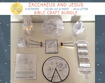 Zachäus und Jesus Craft Bundle, Bibelaktivitätspaket für Kinder, christliche Bibelhandwerk, Sonntagsschule, Bibelmalseiten