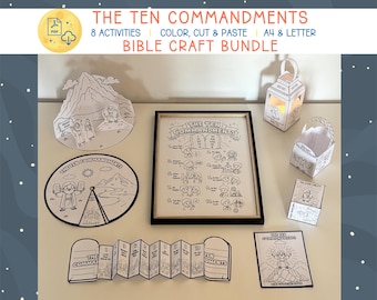 Die Zehn Gebote Craft Bundle, Bibelaktivitätspaket für Kinder, christliche Bibelhandwerk, Sonntagsschule, Bibelmalseiten