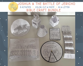 Joshua und die Schlacht von Jericho Craft Bundle, Bibelaktivitätspaket für Kinder, christliche Bibelhandwerk, Sonntagsschule, Bibelmalseiten