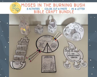 Moses und der brennende Busch Handwerkspaket, Bibelaktivitätspaket für Kinder, christliches Bibelhandwerk, Sonntagsschule, Bibelfärbung