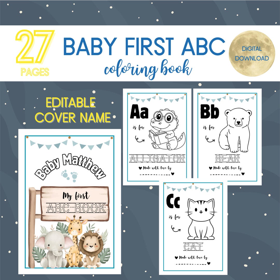 ABC Baby Shower Coloring Book, Baby's First ABC Book, Baby Shower Game ...