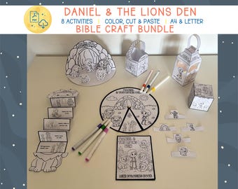 Daniel und The Lions Den Craft Bundle, Bibelaktivitätspaket für Kinder, Christliches Bibelhandwerk, Sonntagsschule, Bibelmalseiten