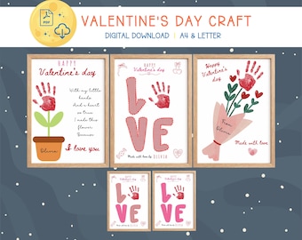 Valentinstag Handabdruck Kunst, Geschenk Kinder DIY (PDF Download A4/Letter Size