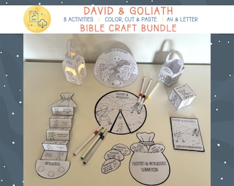 David und Goliath Craft Bundle, Bibelaktivitätspaket für Kinder, christliche Bibelhandwerk, Sonntagsschule, Bibelmalseiten