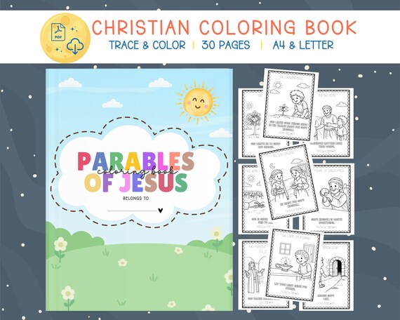 Parables of Jesus Coloring Book, Bible Verse Tracing, Sunday School (Digital Download)