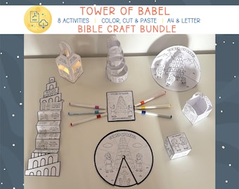 Turmbau Babel Craft Bundle, Bibelaktivitätspaket für Kinder, christliches Bibelhandwerk, Sonntagsschule, Bibelmalseiten